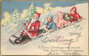 Postcard C-1910 Santa artist impression Winter scene with children 22-13379