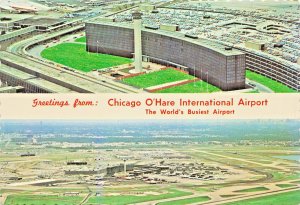 CHICAGO O'HARE INTERNATIONAL AIRPORT-WORLD'S BUSIEST~SPLIT DOUBLE VIEW POSTCARD