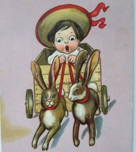 Easter Postcard Child Rides In Rabbit Cart Fantasy Tuck Katharine Gassaway 130