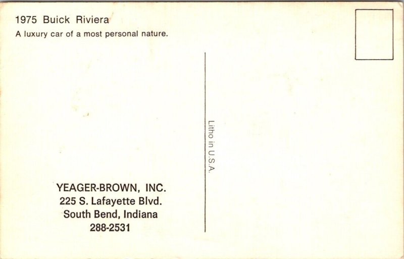 Advertising Postcard 1975 Buick Riviera Yeager-Brown Inc South Bend Indiana