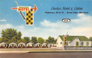 Great Falls Montana street view of Checker Motel & Cabins vintage pc DD7801