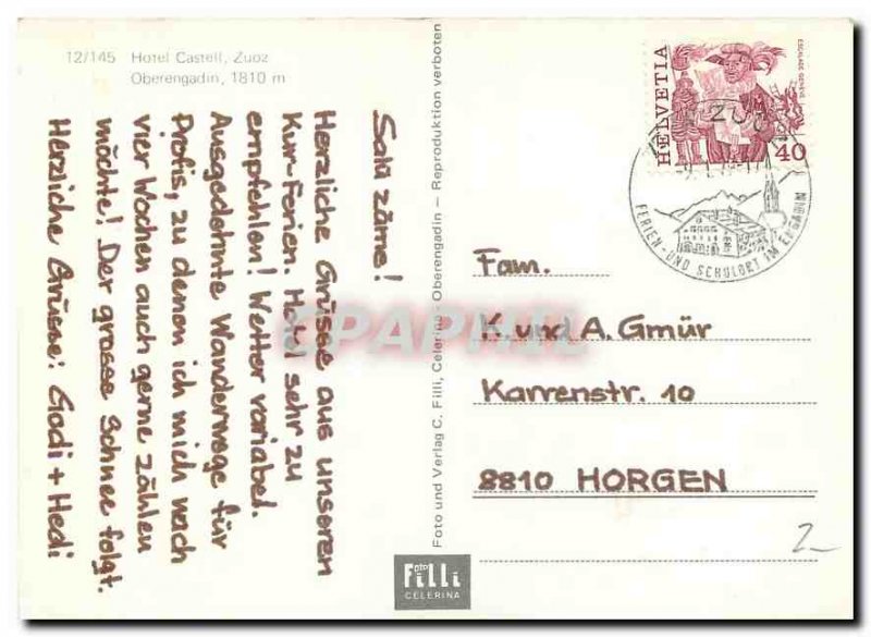 Postcard Modern Hotel Castell Engadin