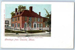 Concord Massachusetts Postcard Greetings Wright Tavern Building Dog 1905 Vintage