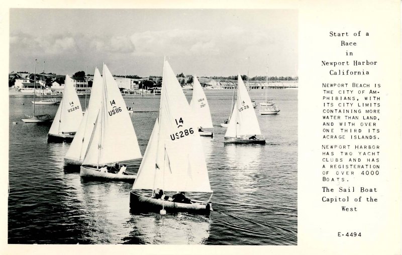 CA - Newport Harbor. Start of a Sailboat Race.   RPPC