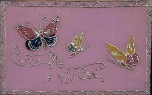 Woven Cloth or Silk Butterflies FA Co. c1905 Postcard