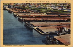 Aerial View of Galveston's Harbor and Docks Galveston TX Postcard PC519