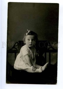 243125 Charming Baby Girl w/ TEDDY BEAR Vintage REAL PHOTO