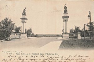 PITTSBURGH~MAIN ENTRANCE TO HIGHLAND PARK~1907 ANTIQUE ROTOGRAPH PHOTO POSTCARD