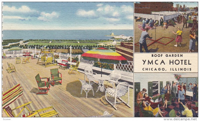 3-Views, Roof Gardens, YMCA Hotel, CHICAGO, Illinois, 30-40s