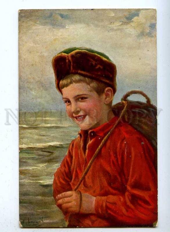 187534 Smiling Boy in Red shirt & HAT Vintage TSN #847 PC