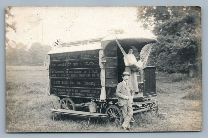 DEATH PREPARATION C.SPURGEON ADVERTISING WAGON ANTIQUE REAL PHOTO POSTCARD RPPC