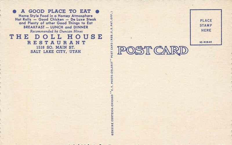 Salt Lake City UT The Doll House Restaurant Duo View Linen Postcard