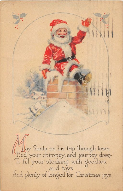 Postal de Navidad Santa Claus F96/c1910 Mansfield Chimenea de Ohio 8 