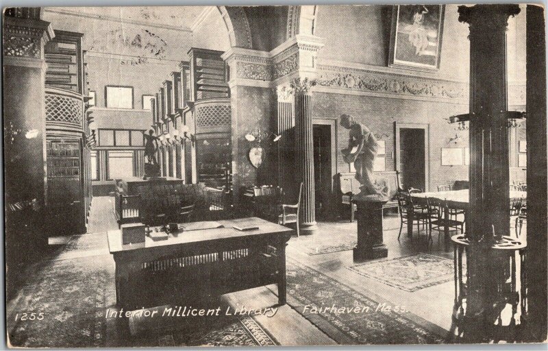 Interior of the Millicent Library, Fairhaven MA c1910 Vintage Postcard V03
