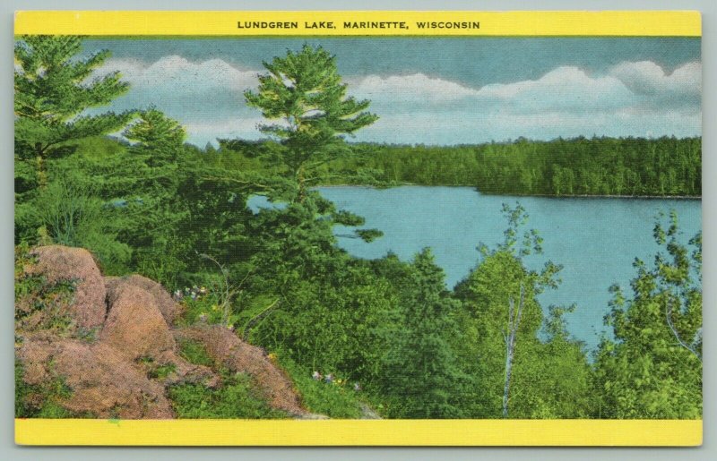 Marinette Wisconsin~Lundgren Lake~View from Atop the Rocks~c1940~Postcard 