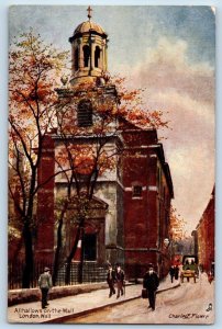 1907 London England Tuck Oilette Postcard Allhallows Wall Charles Flower Church