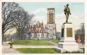 Memorial Square Church Statue Springfield Massachusetts 1910c Phostint postcard