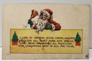 Christmas Santa Spread Good Cheer With Bell Vintage Postcard E8