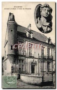 Old Postcard Etampes House and Bust of & # 39Anne Pisseleu