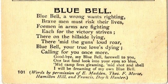 British Soldier Dying Military Man - Poem Blue Bell Vintage Postcard