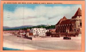 SANTA MONICA, CA  California  BEACH CLUBS & MOVIE STAR Homes  1952    Postcard