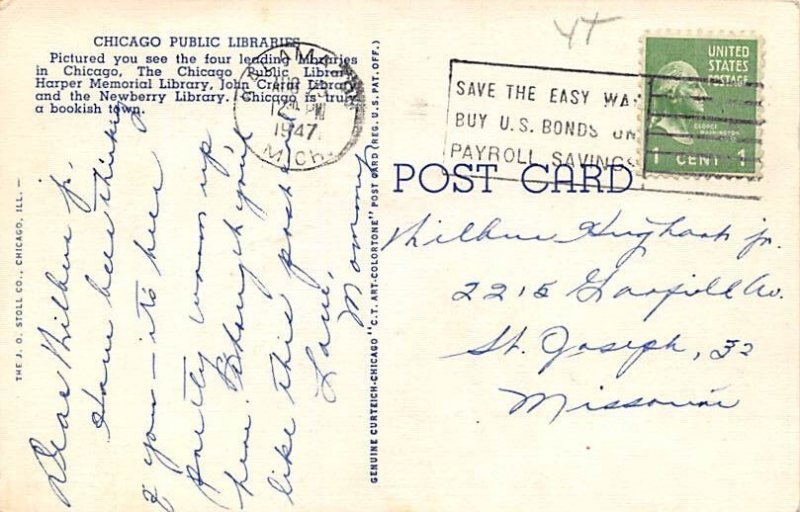 Chicgo Public Libraries Chicago IL USA Postcard