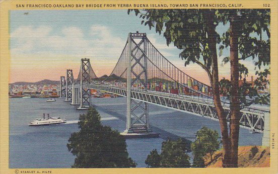 San Francisco Oakland Bay Bridge From Yerba Buena Island Looking Toward San F...