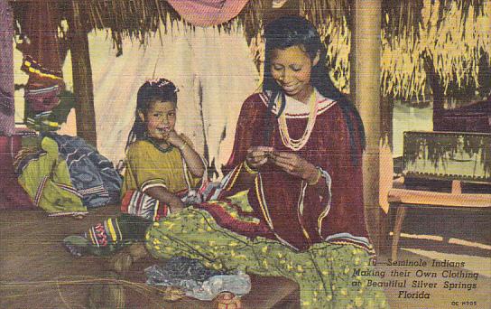 Seminole Indians Making Clothing Silver Springs Florida Curteich