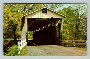 Boston Township OH, Everett Road Covered Bridge, Chrome Ohio Postcard