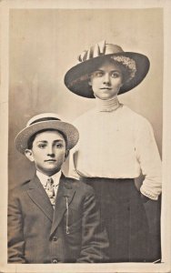 AUNT MABLE & HERSCHEL-MOTHER-SON-DECORATION DAY ATTIRE REAL PHOTO POSTCARD 1910s