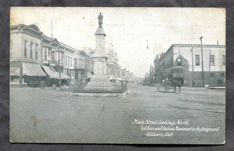 h2742 - ELKHART Indiana 1909 Main Street Soldiers Monument