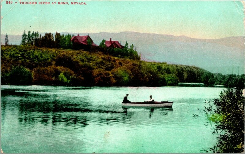 Canoe On Truckee River at Reno Nevada NV 1908 Ed Mitchell DB Postcard L5