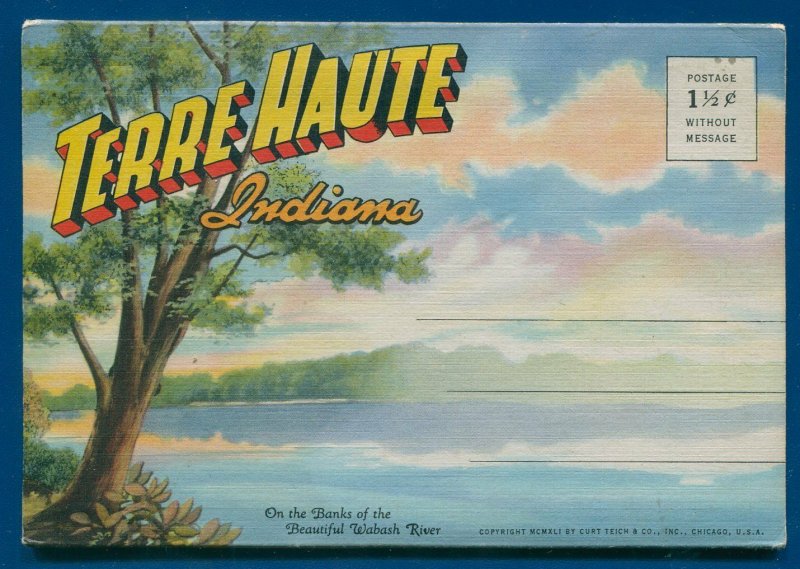 Terre Haute Indiana Wabash River Deming Park Izaak Walton Lake Postcard Folder