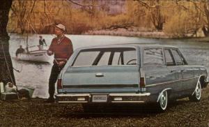 1965 Chevrolet Chevy Chevelle Station Wagon Fishing Theme Postcard