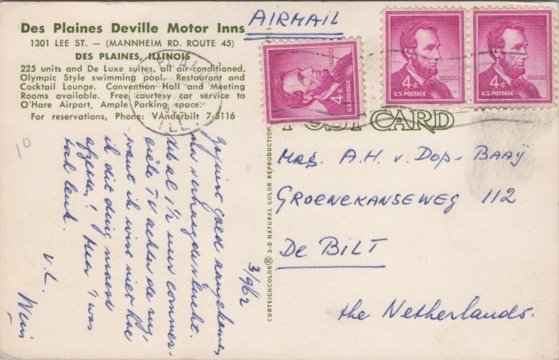 Des Plaines Deville Motor Inns Illinois Chrome Postcard C070