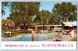 c1960 Winnemucca Nevada NV Vintage Postcard Swimming Pool Motel Cars Roadside
