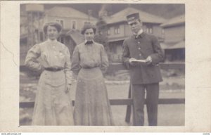 RP; Train Conductor And Two Woman, 1920-1940s