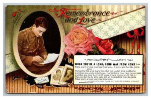 Vintage 1910's WW1 Valentines Postcard Soldier Writes Love Letter to his Girl