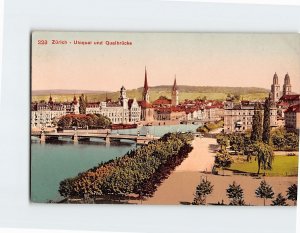 Postcard Utoquai und Quaibrücke Zürich Switzerland