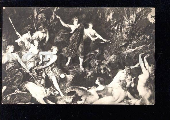 026927 Nude LEDA & Swan in fight w/ DIANA & GREYHOUND vintage