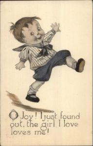 Happy Little Boy in Love O JOY! Hand Colored Schlesinger Bros c1910 Postcard