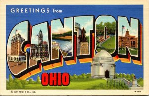 Vintage 1940's Greetings from Canton Ohio OH Large Letter Postcard Unused UNP