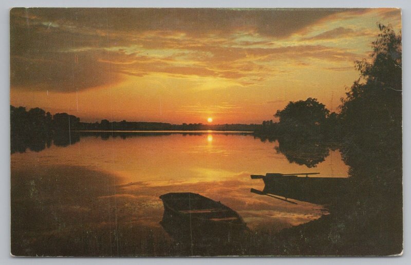 Angola IndianaSunset On Otter Lake Hwy 27Vintage Postcard