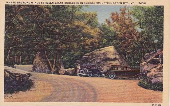 Where The Road Winds Between Giant Boulders In Smugglers Notch Green Mountain...