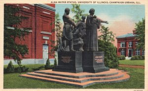 Vintage Postcard Alma Mater Statue Monument University Illinois Champaign-Urbana