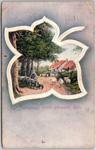 1910's Greetings from Atlantic City New Jersey NJ Farming Sheep Posted Postcard