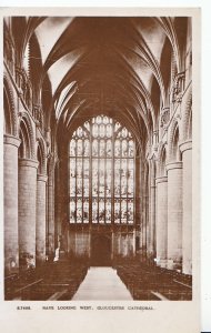 Gloucestershire Postcard - Nave Looking West - Gloucester Cathedral - RP   XX863