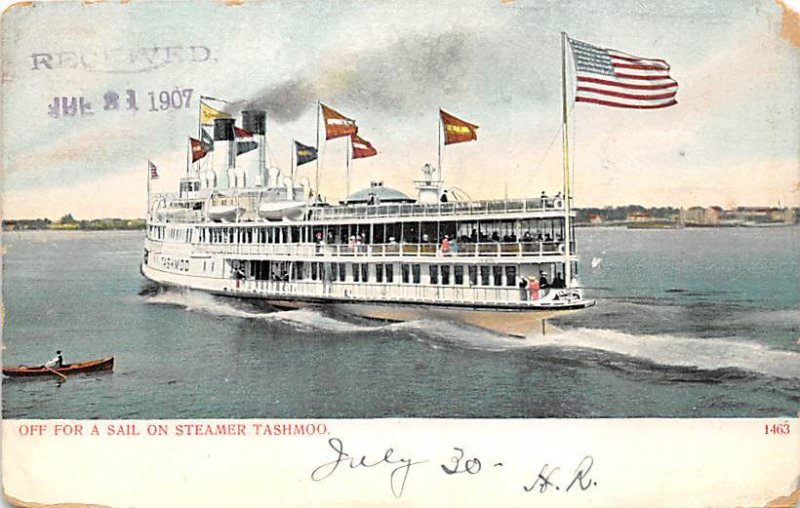 Steamer Tashmoo Ferry & Paddle Boats Ship 1907 