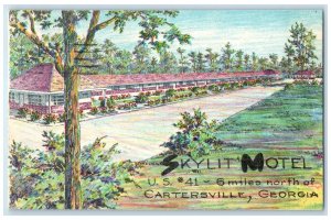 1956 Skylit Motel Exterior Catersville Georgia GA Posted Handcolored Postcard