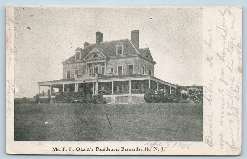 Postcard NJ Bernardsville Mr FP Olcott's Residence 1906 View N16